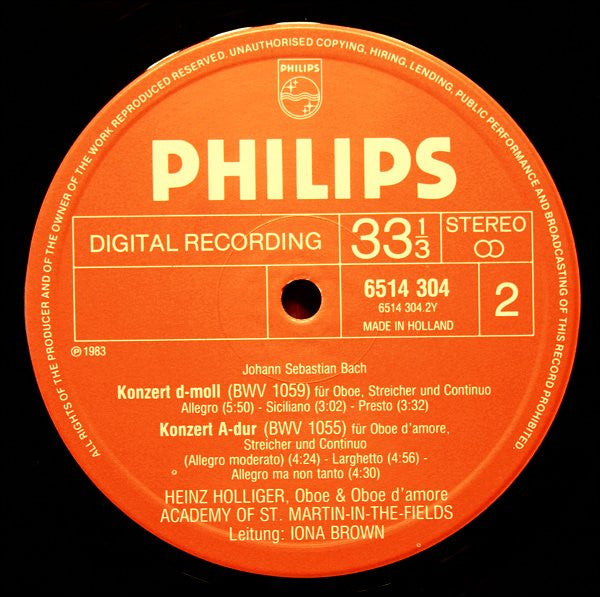 3 Oboe Concertos / 3 Oboenkonzerte (BWV 1053, 1055, 1059) | Near Mint (NM) Near Mint (NM)