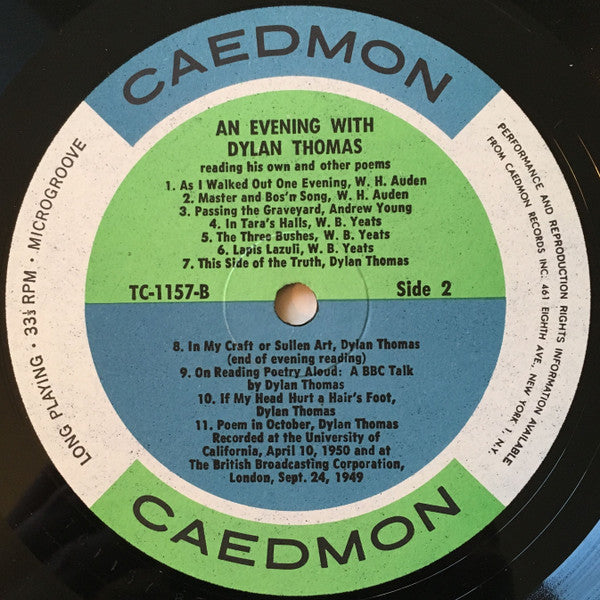 An Evening With Dylan Thomas Reading His Own And Other Poems | Near Mint (NM) Excellent (EX)- X Vinyl Record