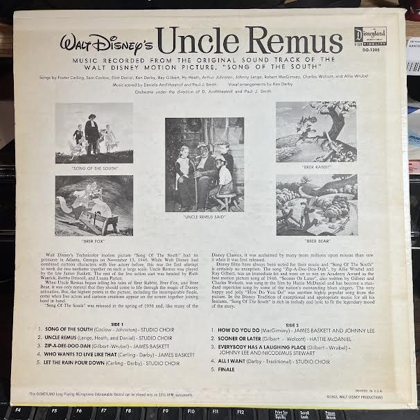 All The Songs From Walt Disney's Uncle Remus (VINYL) | Near Mint- (NM-) Near Mint (NM or M-)