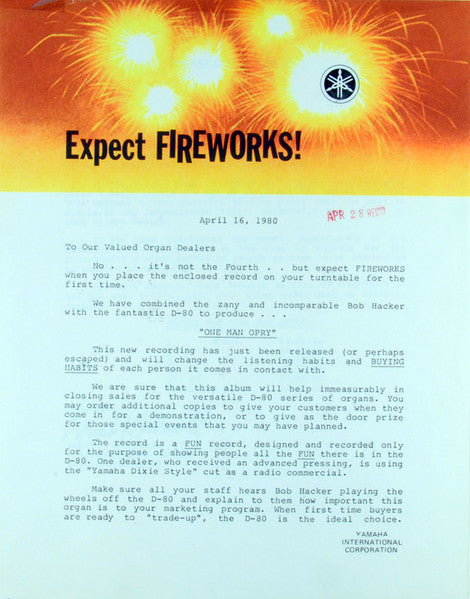 "One Man Opry" Bob Hacker Plays The Yamaha Electone D-80 (VINYL) | Near Mint (NM) Excellent (EX)