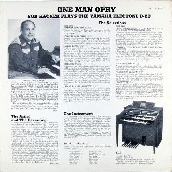 "One Man Opry" Bob Hacker Plays The Yamaha Electone D-80 (VINYL) | Near Mint (NM) Excellent (EX)