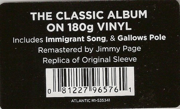 Led Zeppelin Led Zeppelin III Atlantic LP, Album, RE, RM, 180 Mint (M) Mint (M)