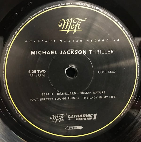 Michael Jackson Thriller Mobile Fidelity Sound Lab, Epic, MJJ Productions LP, Album, Ltd, Num, RE, RM, S/Edition, 180 Mint (M) Mint (M)