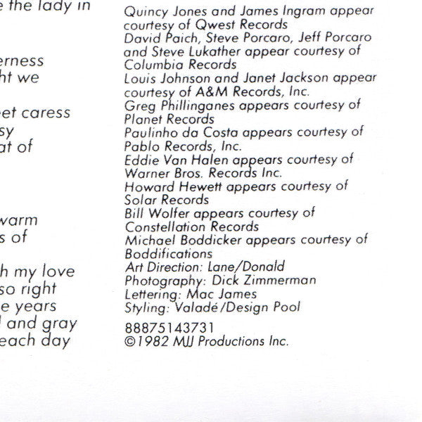 Michael Jackson Thriller Epic, MJJ Productions LP, Album, RE, RP Mint (M) Mint (M)