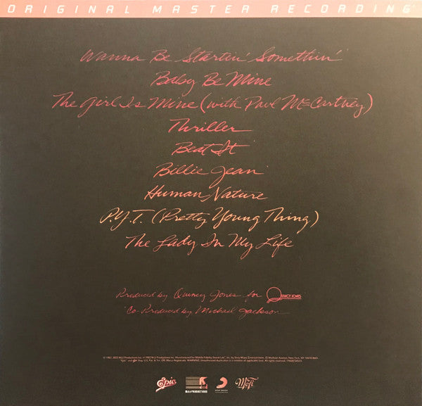 Michael Jackson Thriller Mobile Fidelity Sound Lab, Epic, MJJ Productions LP, Album, Ltd, Num, RE, RM, S/Edition, 180 Mint (M) Mint (M)