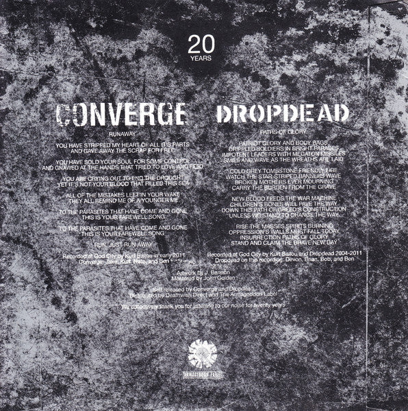 Converge / Dropdead (7" COLOR BONG' VINYL) *PINK/BLUE* | Mint (M) Mint (M)