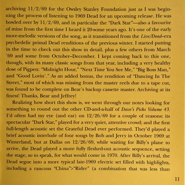 Dave's Picks, Volume 43 (3xCD)(San Francisco, 11/2/69 • Dallas, 12/26/69) | Mint (M) Near Mint (NM)