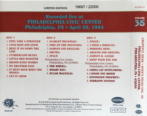 Dave's Picks, Volume 35 (3xCD)(Philadelphia Civic Center, Philadelphia, PA • 4/20/84) | Mint (M) Near Mint (NM)