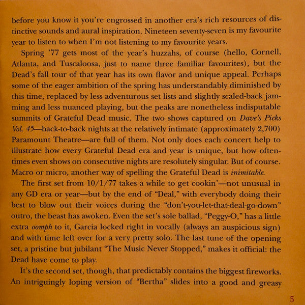 Dave's Picks, Volume 45 (4xCD)(Paramount Theatre, Portland, OR • 10/1-2/77) | Mint (M) Near Mint (NM)