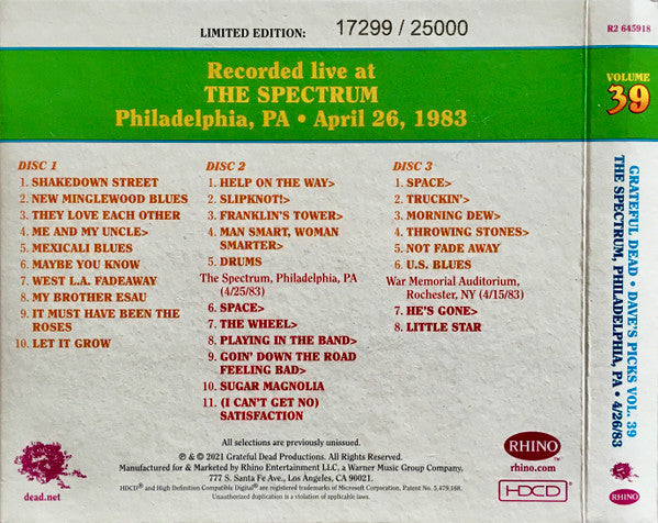 Dave's Picks, Volume 39 (3xCD)(The Spectrum, Philadelphia, PA • 4/26/83) | Mint (M) Near Mint (NM)