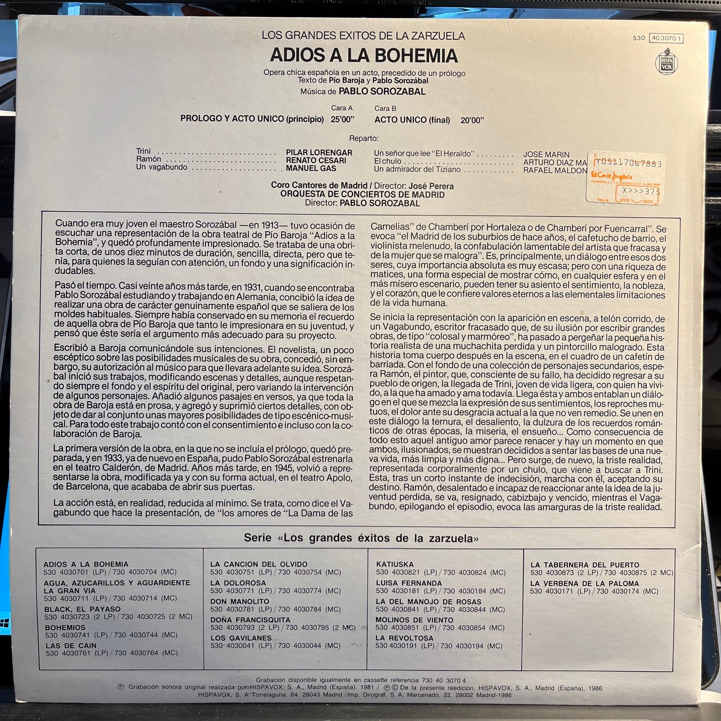 Adios A La Bohemia | Excellent (EX) Near Mint (NM)